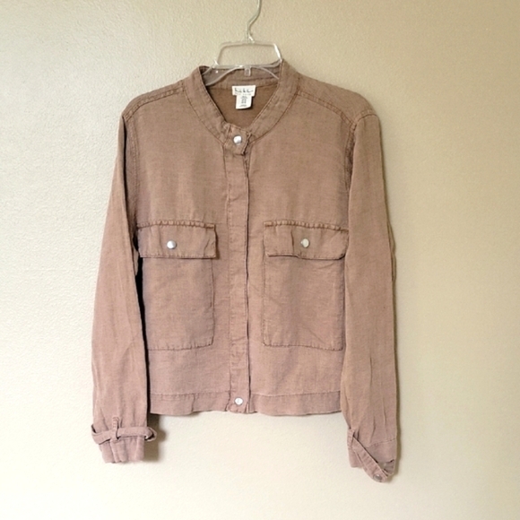 Nicole Miller Brown Neutral Linen Blend Snap Button Jacket - Size XL - Picture 1 of 7